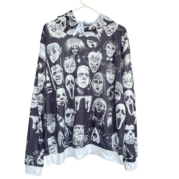 Horror Movie Hoodie Mens Extra Large Graphic Pullover Halloween Villain Faces - Picture 2 of 8